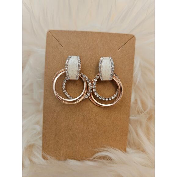 NEW Rose Gold Crystal Rhinestone Dangle Ear Crawler Fashion Earrings, 2 pairs - Picture 3 of 6